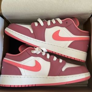 Air Jordan one low GS.  Pink & White